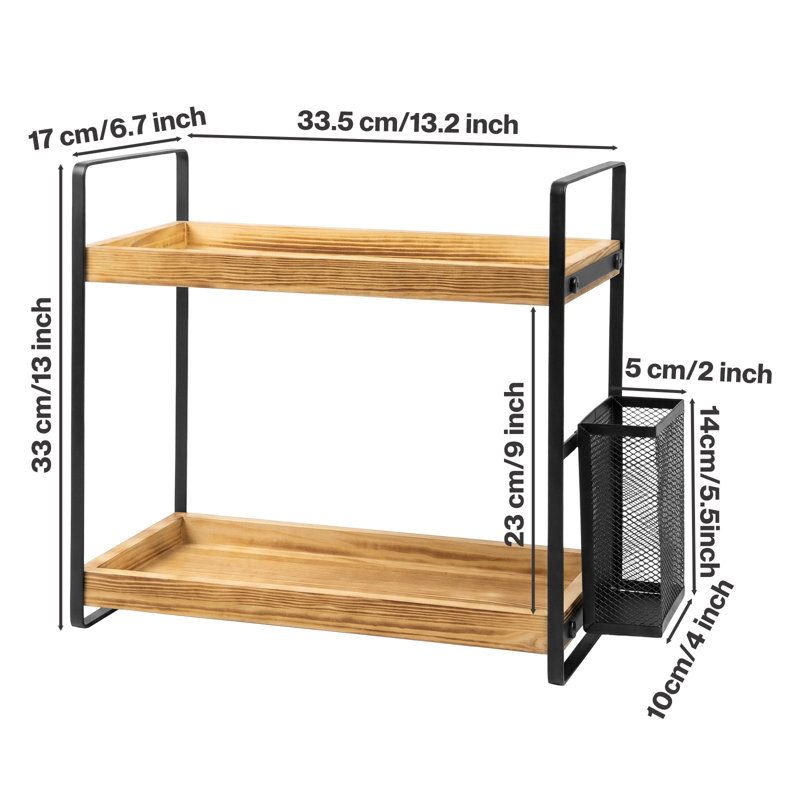  Bathroom Organiser Countertop Perfume Skincare Storage Shelf Natural, Walnut/Black