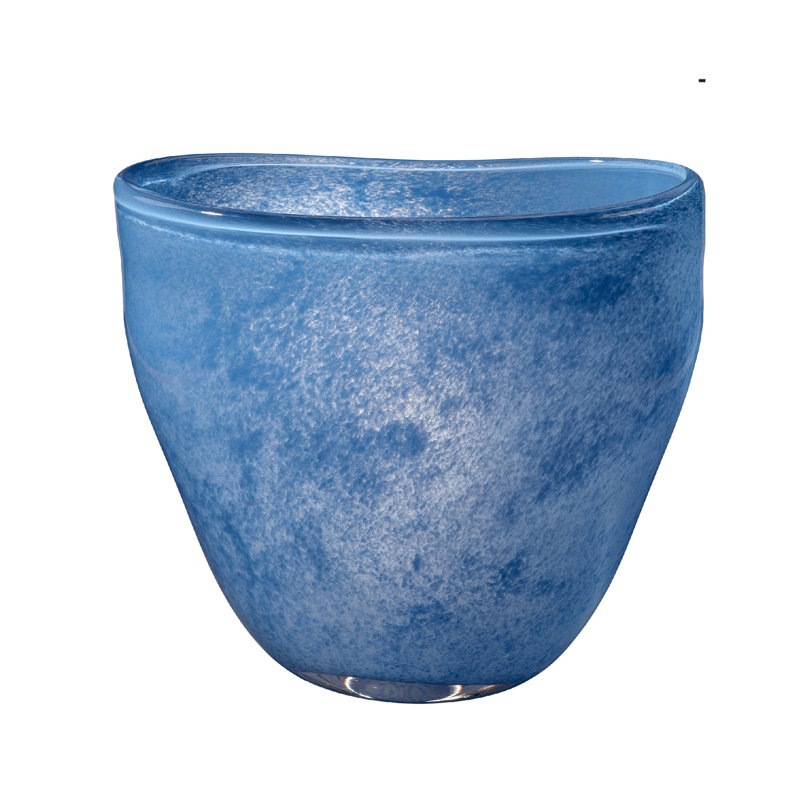 Vase décoratif Lesy, bord libre, verre soufflé bleu riche 16 pouces