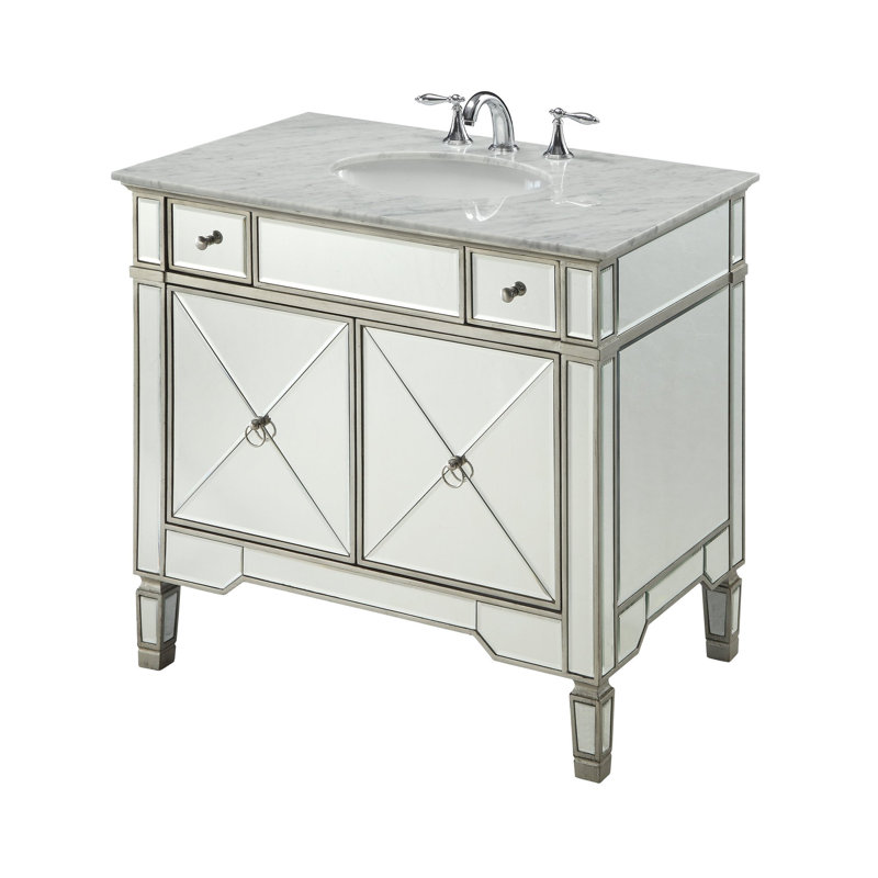 Sandstrom 36'' Single Bathroom Vanity with Stone Top, White Carrara