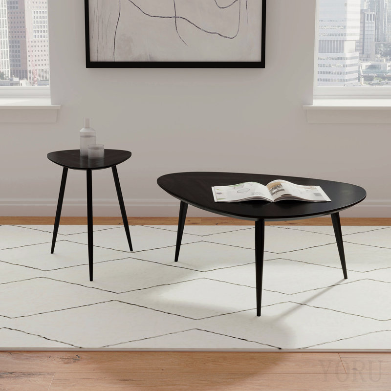 Table basse triangulaire en bois massif, noir