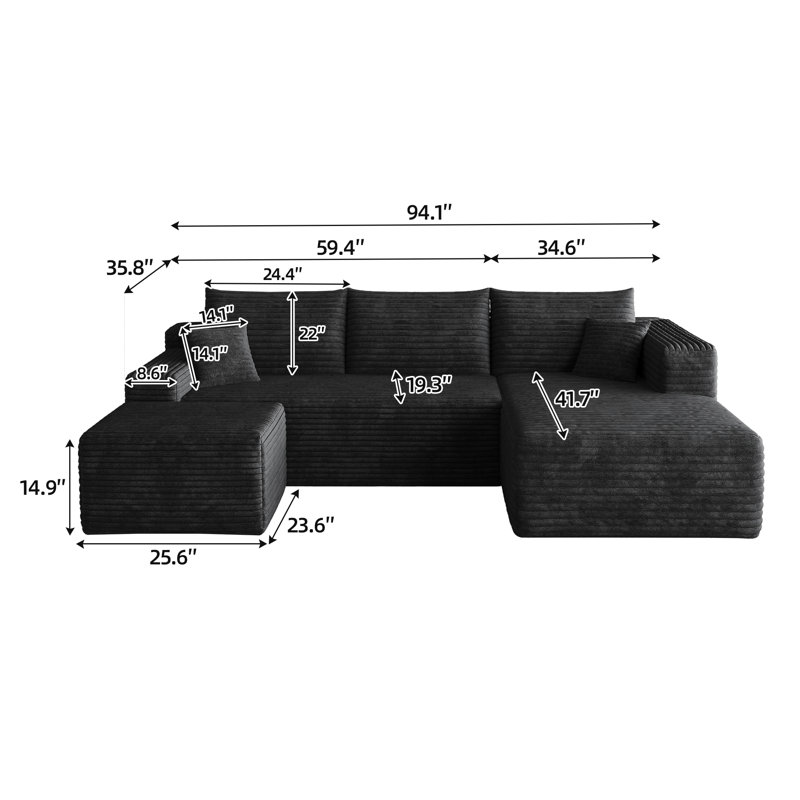 Canapé modulaire en velours côtelé 95 pouces