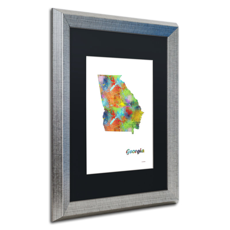 « georgia state map-1 », impression encadrée à l’image, argent, H 14 po x l 11 po x P 0,5 po