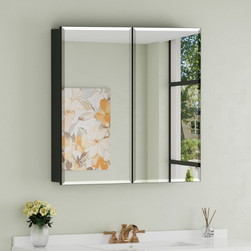 30 po L 30 po Armoire à pharmacie H avec miroir, miroir à bord biseauté, tablettes en verre réglables, fixation murale ou encastrée,