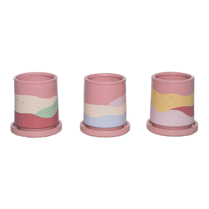  Ensemble de 3 pots de fleurs en terre cuite avec vaisselle