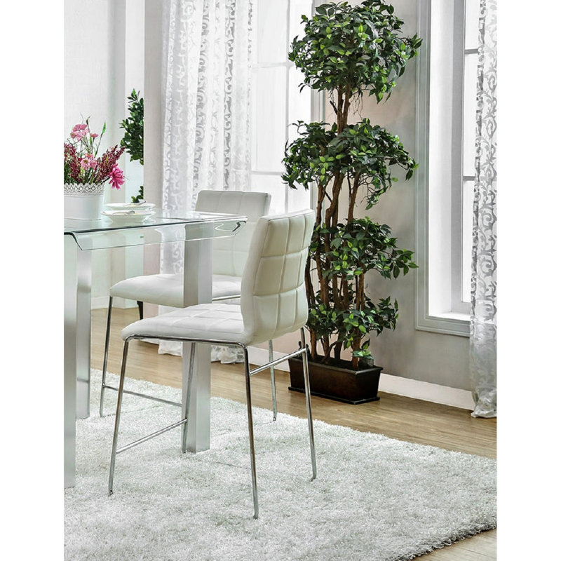 Chaises de salle à manger à hauteur de comptoir contemporaines rembourrées blanches avec base - 2 pièces