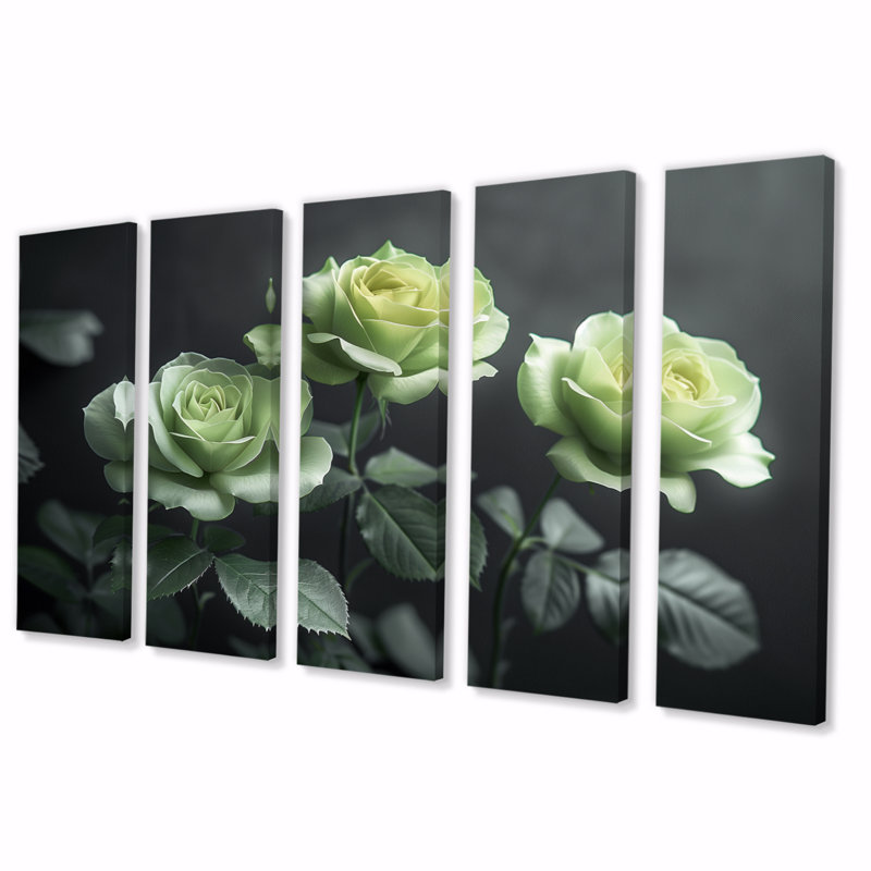 Nirvana blanc blanc et vert, ensemble d'art mural sur toile roses, H 32 po x l 80 po