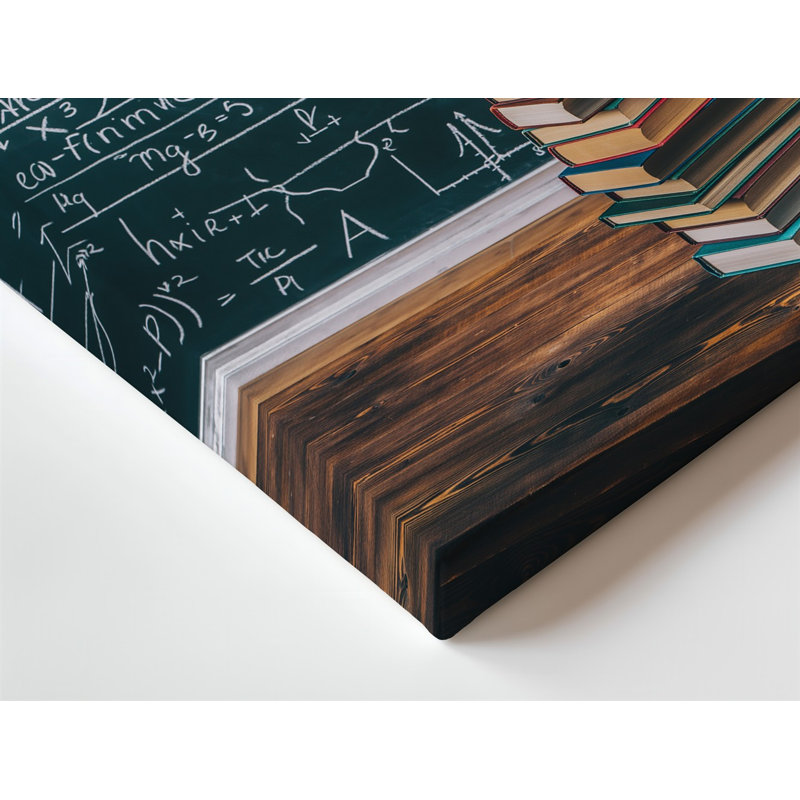 Toile, "Scène de salle de classe" avec grand tableau noir foncé, art mural rempli d'équations et de graphiques complexes