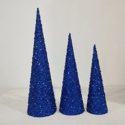 Paquet de 3 arbres à cône en maille bleue