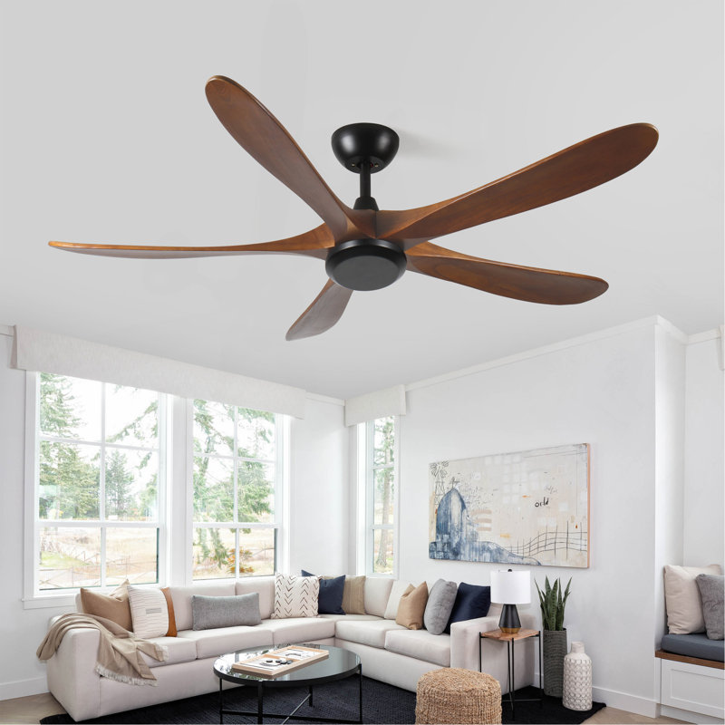 62 Inch Wood Ceiling Fan No Light With Remote Control