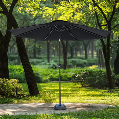 2.7M Garden Parasol Outdoor Patio Tilting Umbrella Crank Handle with Base