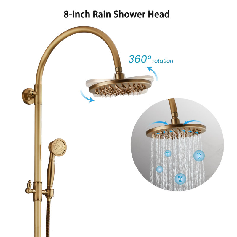 Triple Function Exposed Shower System with 8" Rain Showerhead, Handheld Sprayer & Tub Spout – Adjustable Height
