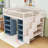 Full Size Loft Bed with 2 Four-layer Storage Cabinets and Curtain,White+Blue