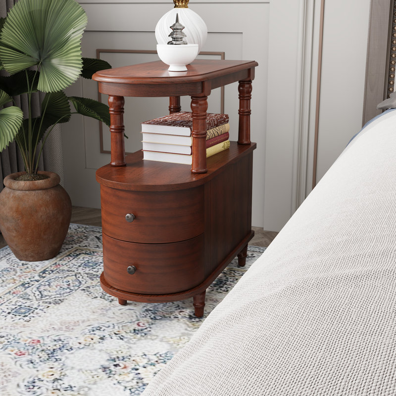 Wexford Collection Mid-Century Modern Wood End Table with Drawers and Storage, Narrow Rectangular Side Table for Living Room, Bedroom and Small Spaces Set of 2