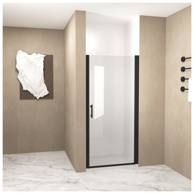 36" x 72" Matte Black Pivot Shower Door - Modern Half Frame Design with 1/4" Tempered Glass & Explosion Proof Safety Film