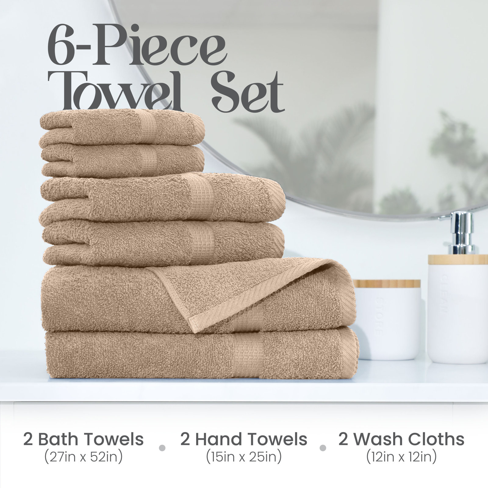 Essentials 6-Piece Bath Towel Set, Linen