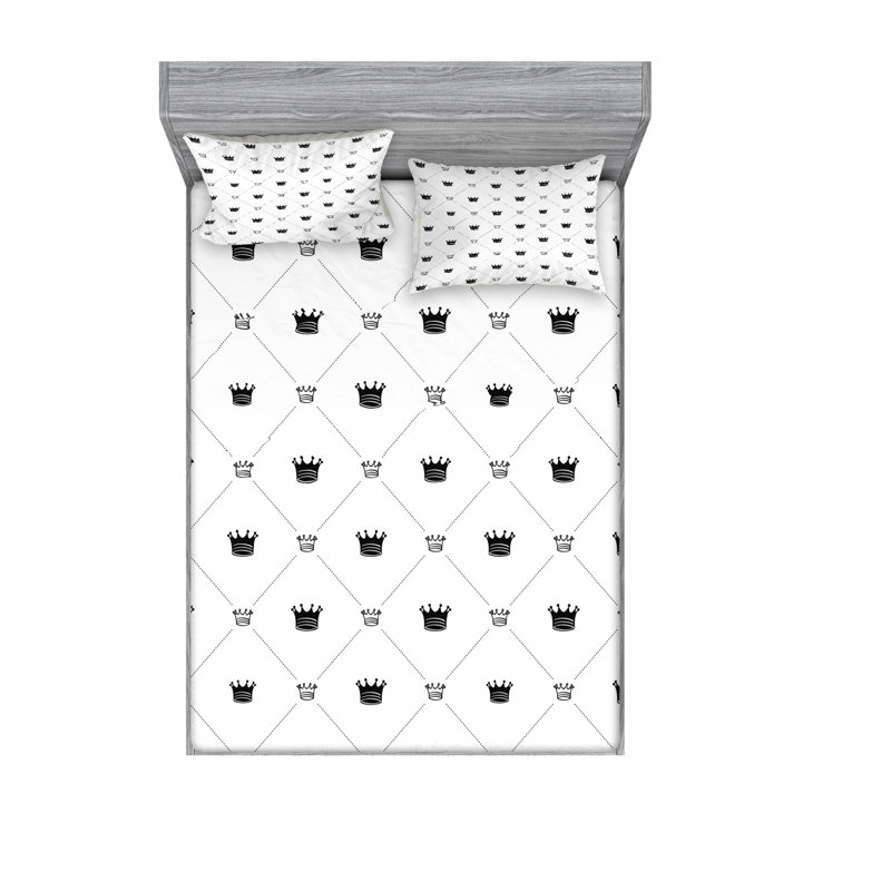 Microfiber Geometric Sheet Set, Queen Sheet Set with Fitted Sheet