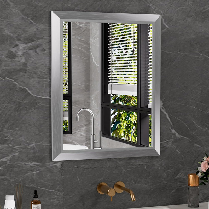 Lunara Belveled Edged Accent Rectangular Bathroom Wall Mirror with Tempered Glass & Rust-proof Aluminimn Framed, Silver