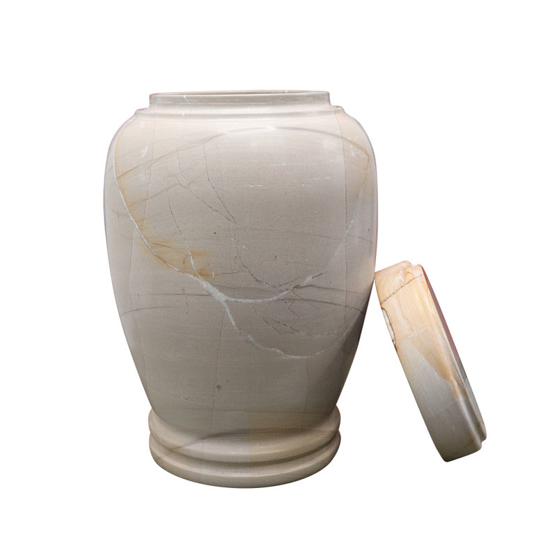 Decorative Marble Cremation Urn For Adults, Marbled Pattern, Large Capacity, Teak