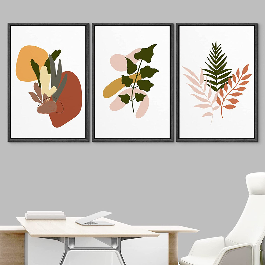Abstract Style - 3 Piece Floater Frame Graphic Art Print Set on Canvas IDEA4WALL 