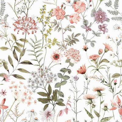 Peel-And-Stick Wildflower Floral Wallpaper Mural – Peach Pink – Removable Adhesive Design, Floral Pattern Contact Paper For Walls, Shelves & Nursery