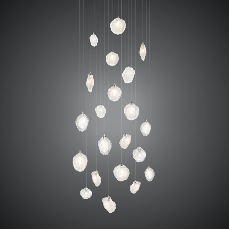 Luminaire suspendu cristal 21 lumières Crystal Glaze, H 96 po x l 26 po x P 26 po, Clair Givré, Bronze frotté à l'huile