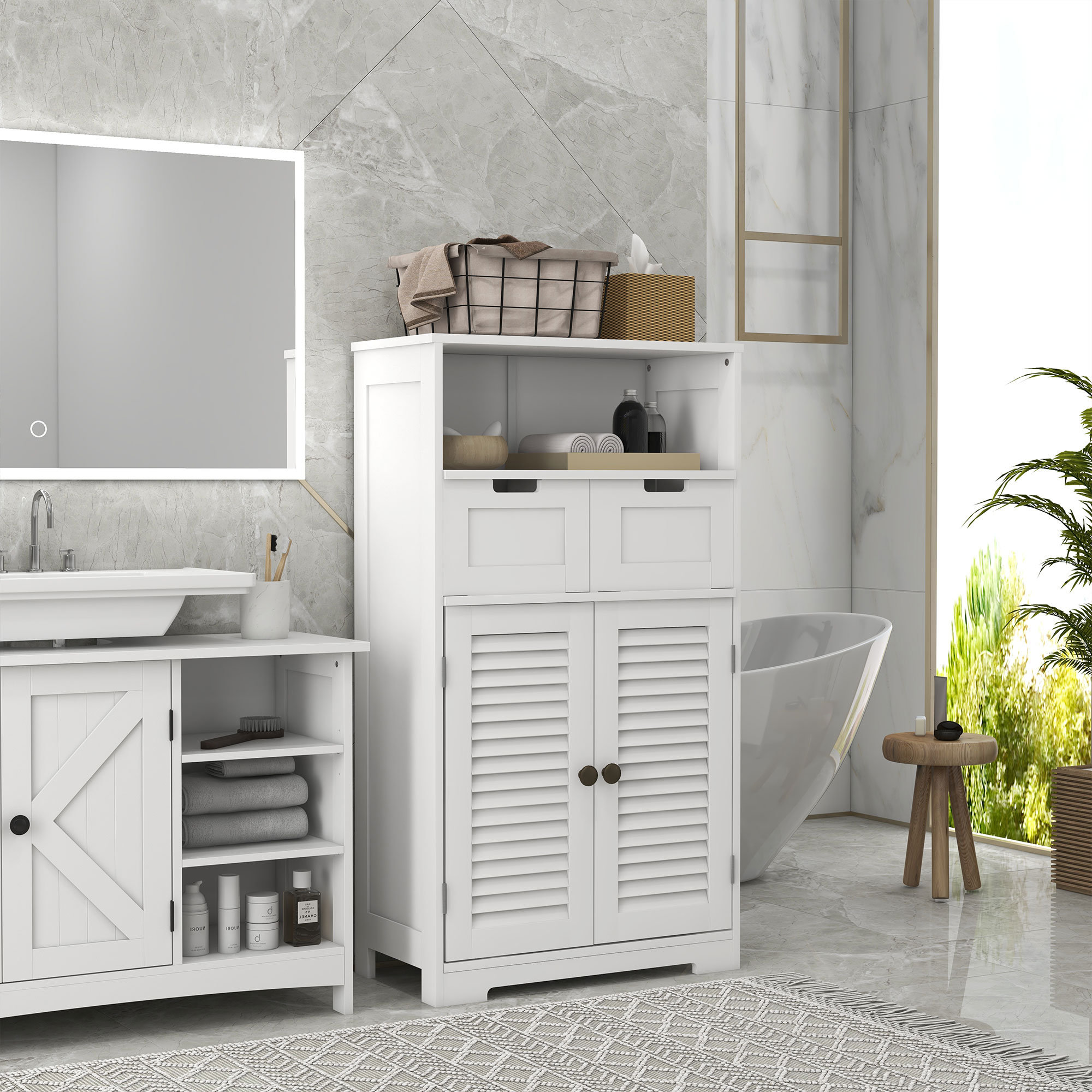 Rebrilliant Bathroom Storage Cabinet, Small Bathroom Cabinet w/ Louvred ...