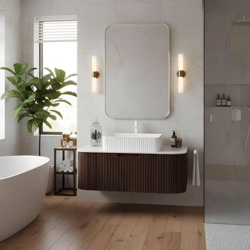 Meuble-lavabo flottant mural 36 po avec lavabo rectangulaire en céramique blanc et tiroir, 36"