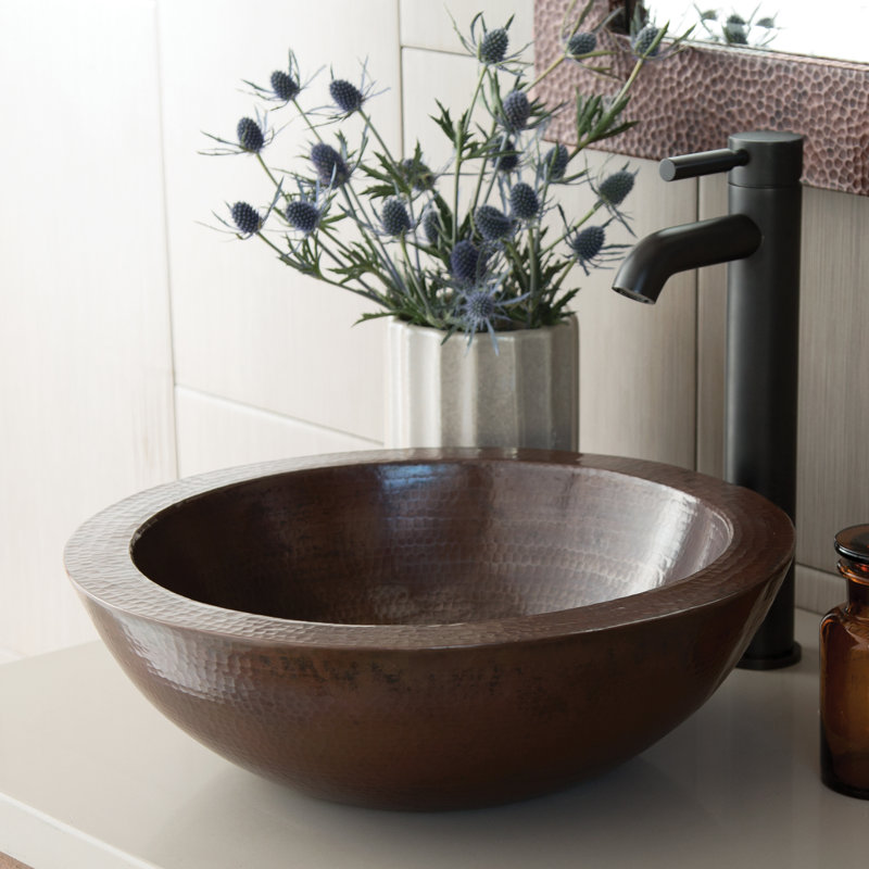 Laguna Metal Circular Vessel Bathroom Sink, Antique Copper
