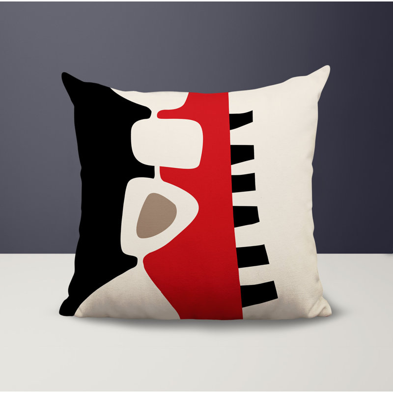 Oreiller carré réversible intérieur / extérieur Kanai, Rouge / noir / blanc cassé abstrait, H 17 po x l 17 po
