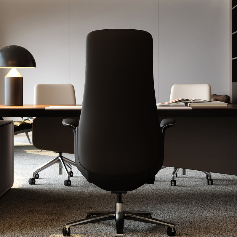 Executive Office Chair with Foot Rest, Top Grain Genuine Leather Office Chair, Ergonomic High Back Design. Real Leather, Wheels, Alumium Base. Padded Armrest, Luxury and Comfy