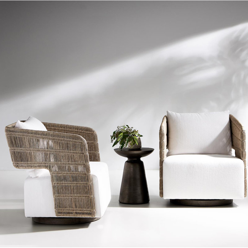 Maldives Swivel Patio Chair with Cushions, Light Grey/Dark Grey Linen 6032-110