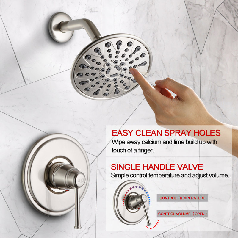 Ensemble de robinet de douche bronze huilé avec pomme de douche à 6 jets, ensemble de garniture de douche à fonction simple mural avec valve brute
