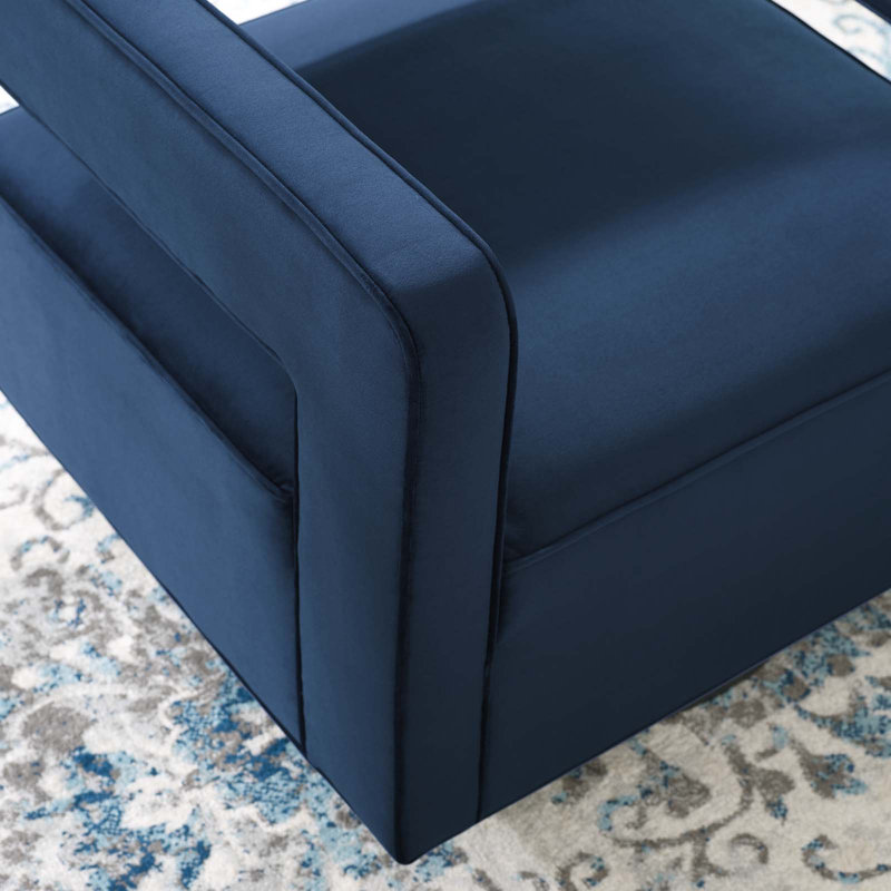 Booth Performance Velvet Swivel Armchair, Midnight Blue