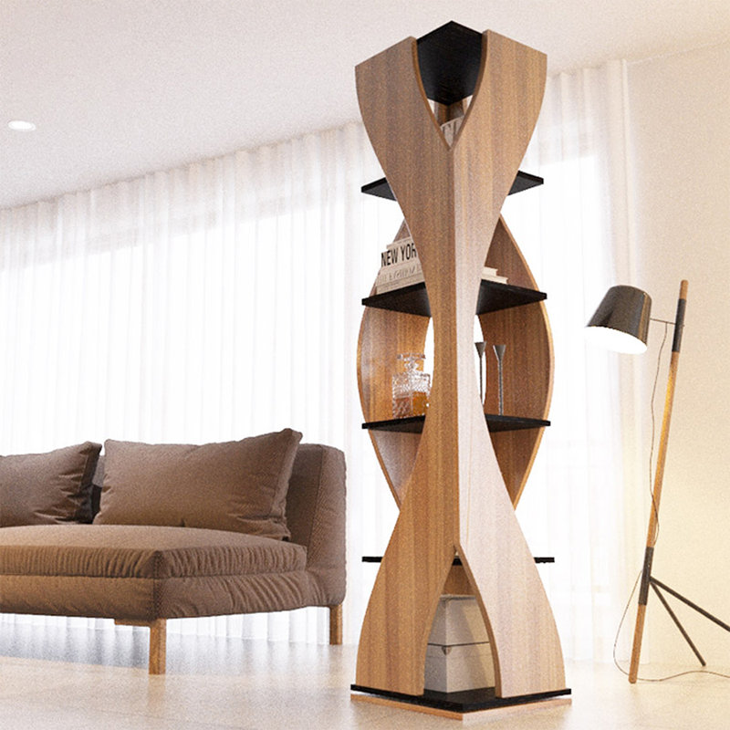 Bibliothèque rotative en bois massif noyer, Noyer, (5 tablettes) H 66,93 po x l 13,78 po x P 13,78 po