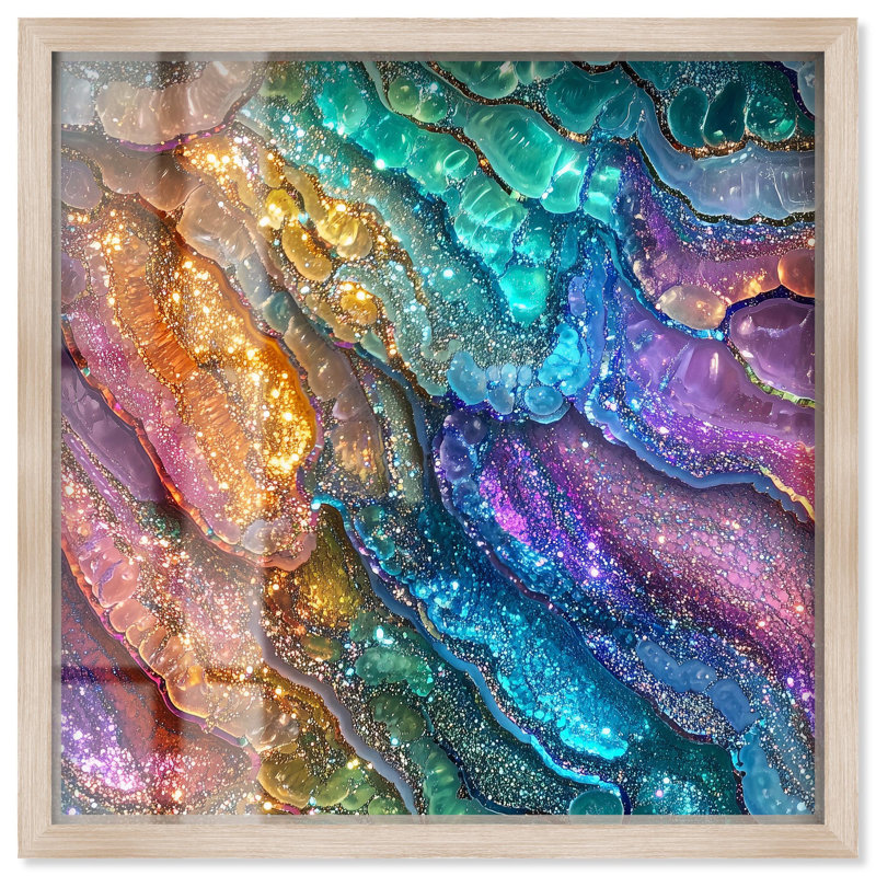 «Glittering Spectrum I Shadowbox Print Colorful Abstracts» par Art Remedy, H 13 po x l 13 po, Crème, crème