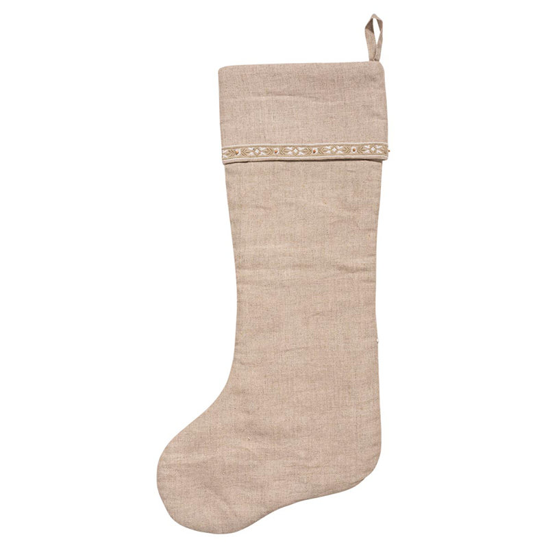 Heidi Natural Embroidered Christmas Stocking with Snowflakes