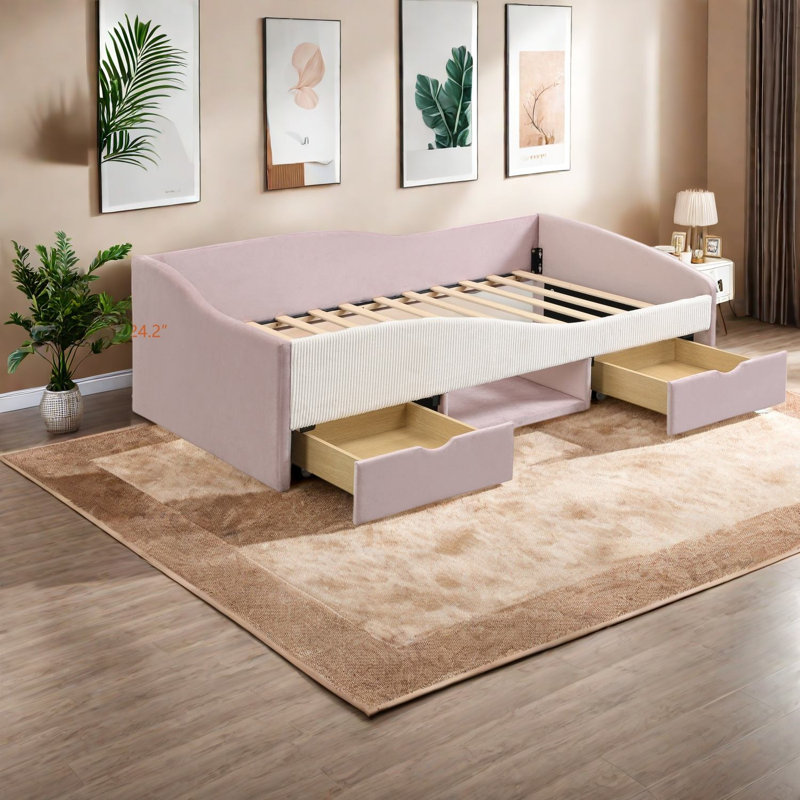Storage Beds Twin Daybed, Velvet MDF Modern Space Saving Kids Room