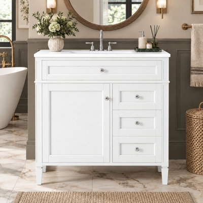 Meuble-lavabo 36 po avec comptoir en céramique, 2 tiroirs, tiroir basculant et porte