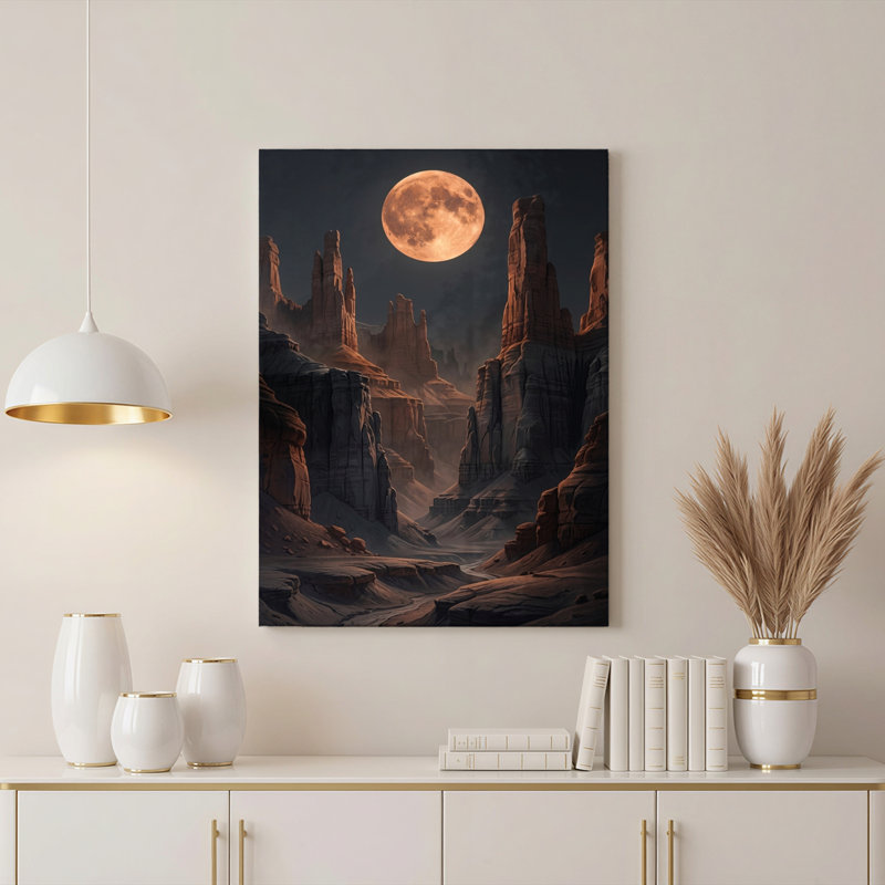 Art mural sur toile Gallery Wrap pour le salon, la chambre à coucher, le bureau ou le vestibule - décoration murale décorative avec canyon au clair de lune