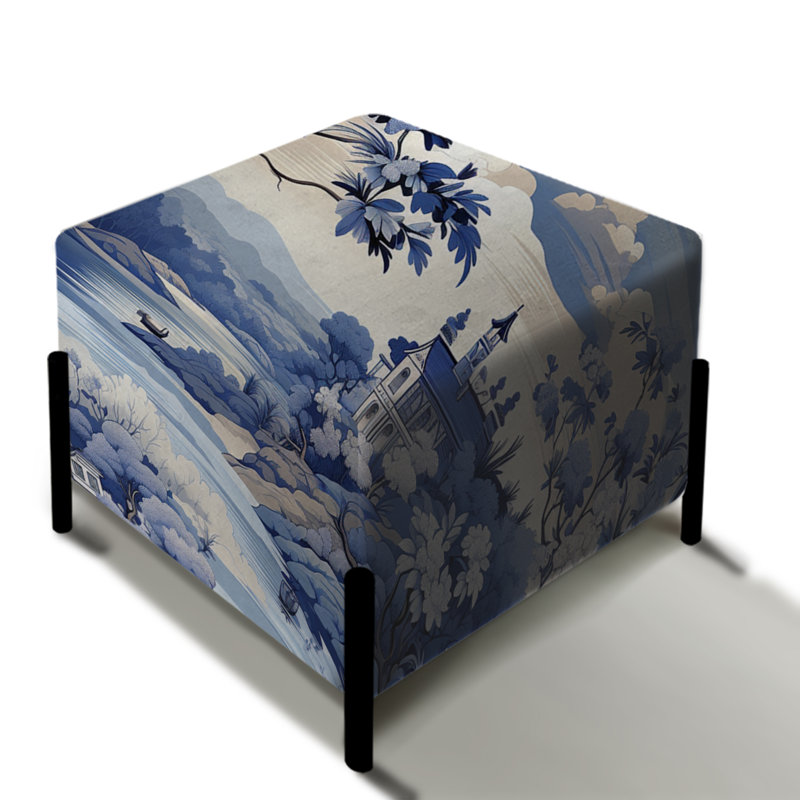 Motif victorien cobalt à motif de cheval bleu - repose-pieds carré abstrait