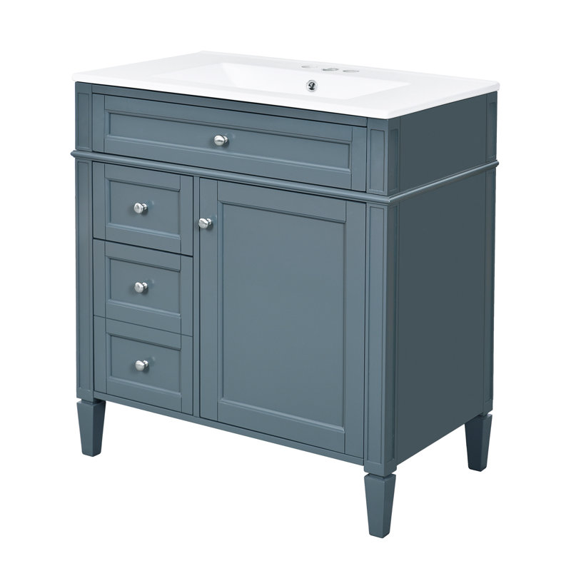 Meuble-lavabo de 30 po avec lavabo supérieur, meuble-lavabo moderne avec 2 tiroirs et tiroir escamotable, meuble-lavabo simple