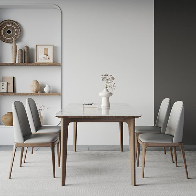Ensembles de table de salle à manger modernes en bois massif avec plaque de roche., H 29,53 po x L 62,99 po x l 33,46 po