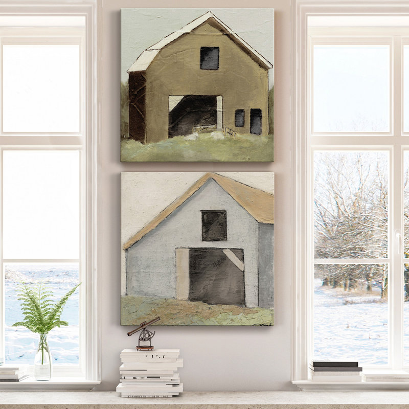 À la ferme III - ensemble de 2 reproductions d'art sur toile tendue, H 16 po x l 32 po x P 1 po