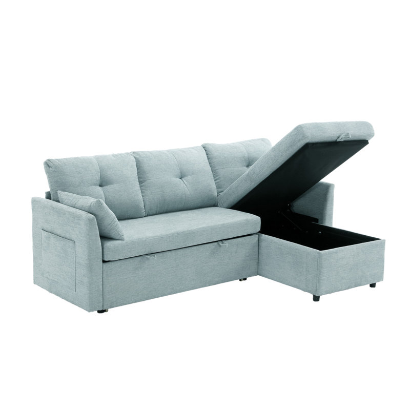 Vaya 2 - Piece Pull Out Sectional Sleeper Sofa With Storage Chaise, Mint Green Chenille