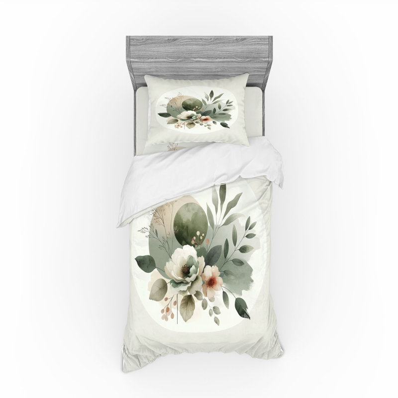 Ensemble de literie Ambesonne Monstera & vert sauge noix de coco pâle, Housse de couette simple très longue + 2 pièces