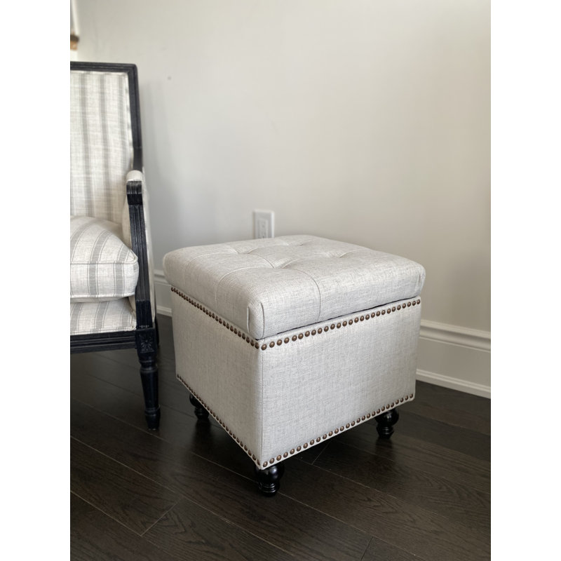 SEAT4U Beckmann Cube Storage Ottoman, Ivory Polyester Blend