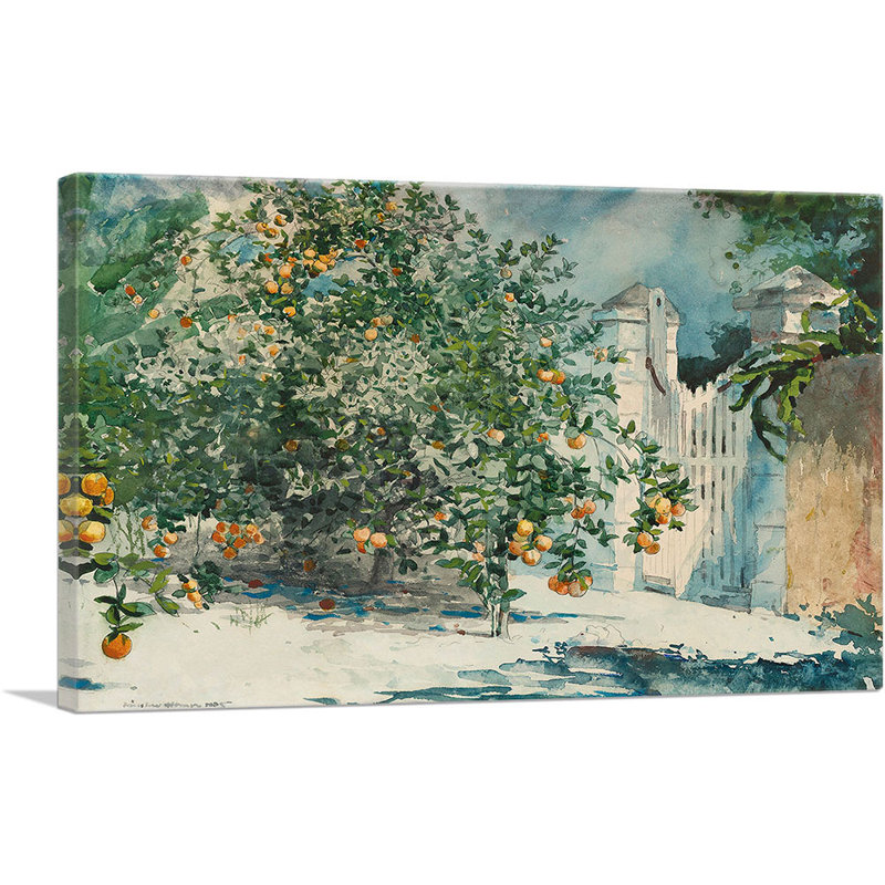«Orange Trees and Gate 1885» par Winslow Homer, reproduction d'art sur toile tendue, H 26 po x l 40 po x 1,5 po
