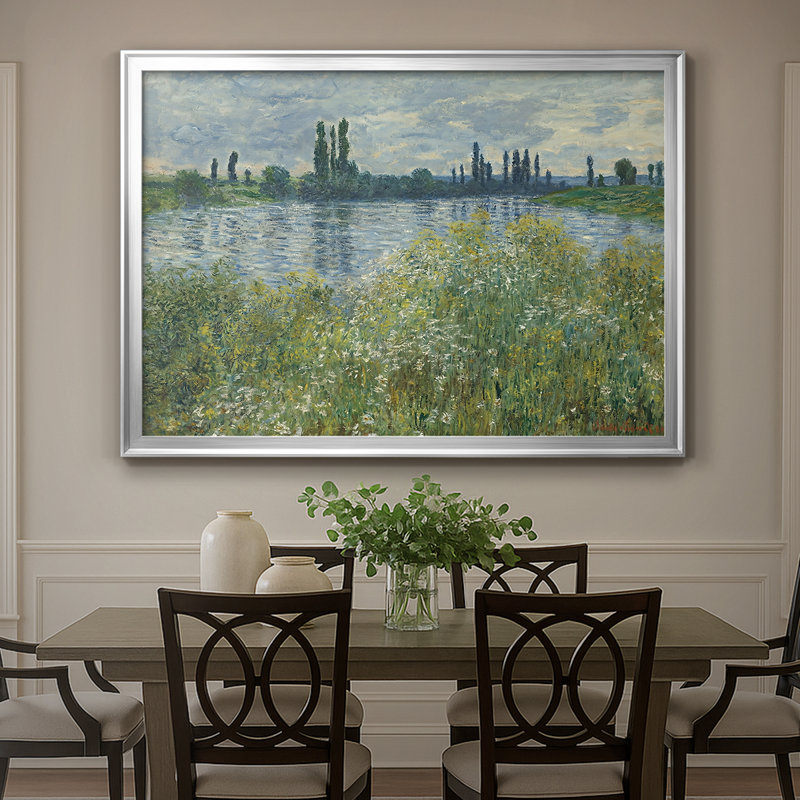 Printemps au bord de la seine - Claude Monet, toile tendue avec châssis, c. 1878, 26.5x36.5, Framed Canvas, Silver