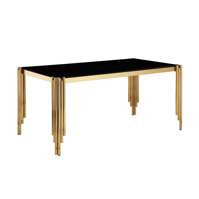 Table de salle à manger rectangulaire en verre trempé de 65 po avec pieds dorés polis