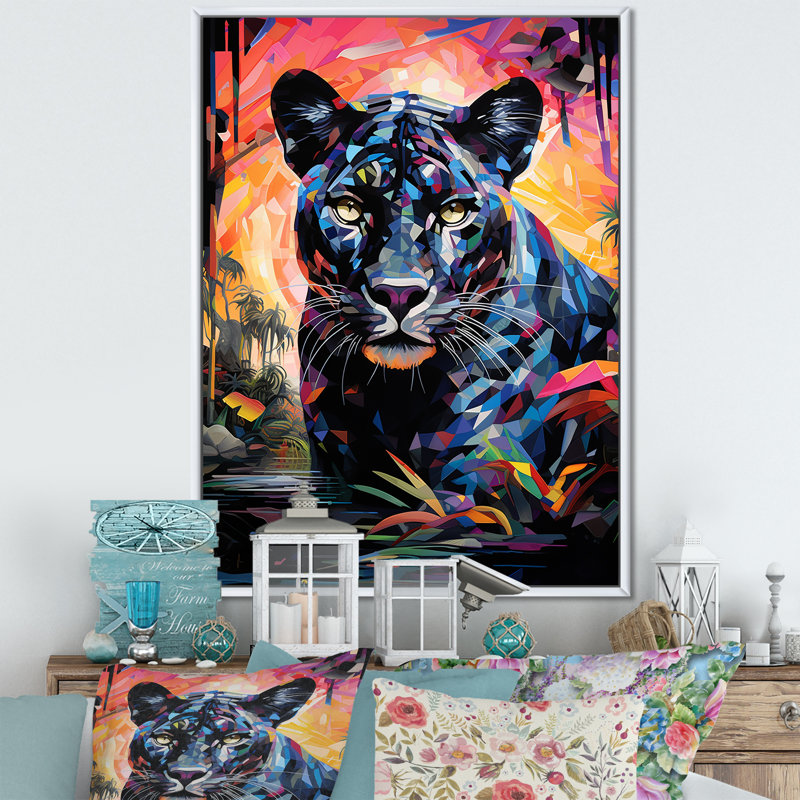 «Colorful Panther Futuristic Wilderness Futurist» sur toile, H 32 po x l 16 po x P 1 po, Cadre flottant blanc
